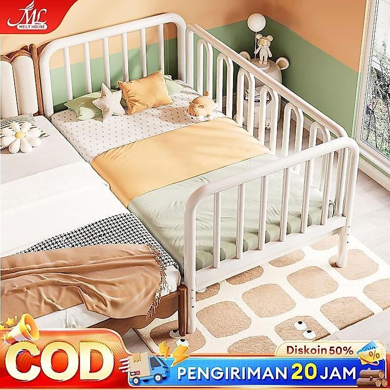 Dipan Anak Besi 3 Pagar Ranjang Sambung Pipa Persegi Ranjang Bayi Tempat Tidur Bayi Tempat Tidur