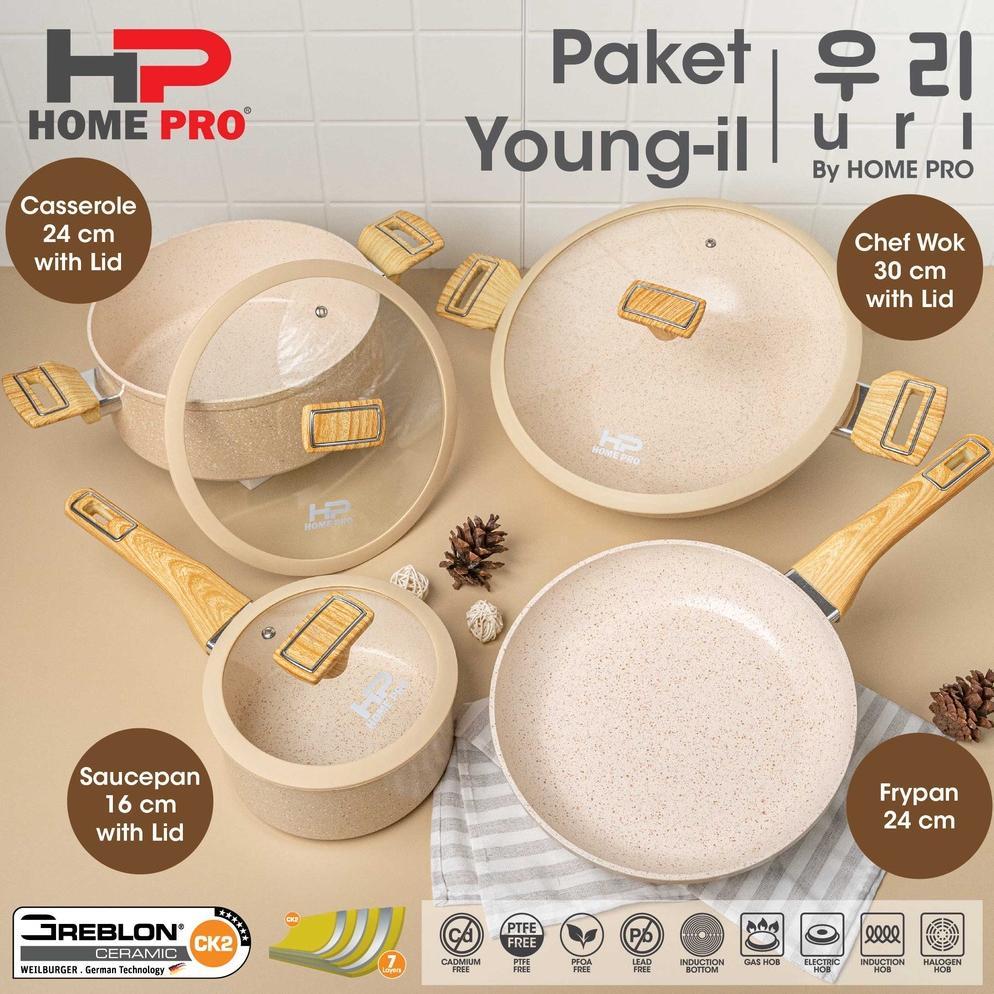 HomePro - Uri Series Set Paket Young-il Granite Ceramic Frypan Casserole Saucepan Wok with Lid - Ant