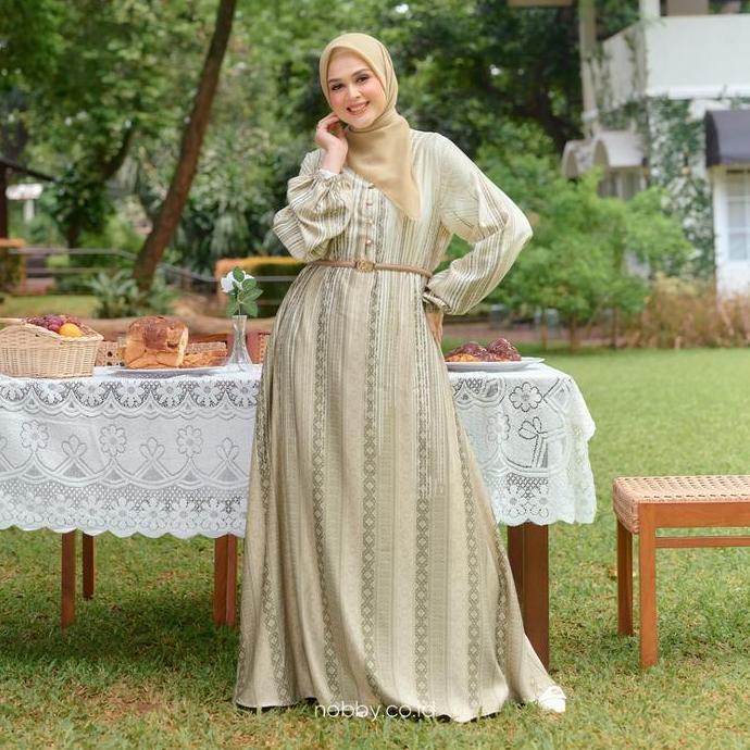 Nobby Sarimbit Mauli Dress Gamis Wanita Muslim Lengan Panjang Bahan Satin Soft Silk Baju Lebaran
