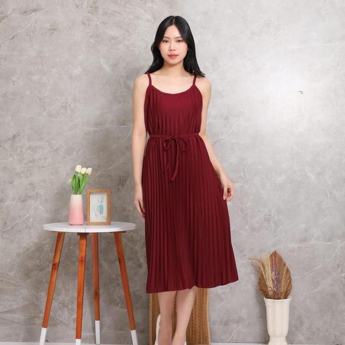 Pleats Midi Dress / midi dress plisket mayung / dress plisket Casual Wanita (dress008)