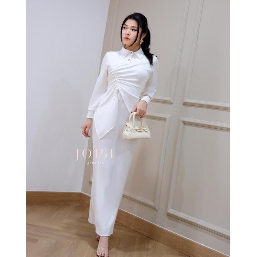 JOISE - Lara Asymmetric Long Dress / Dress Tali Serut Panjang Kancing Maxi Casual Polos Stretch