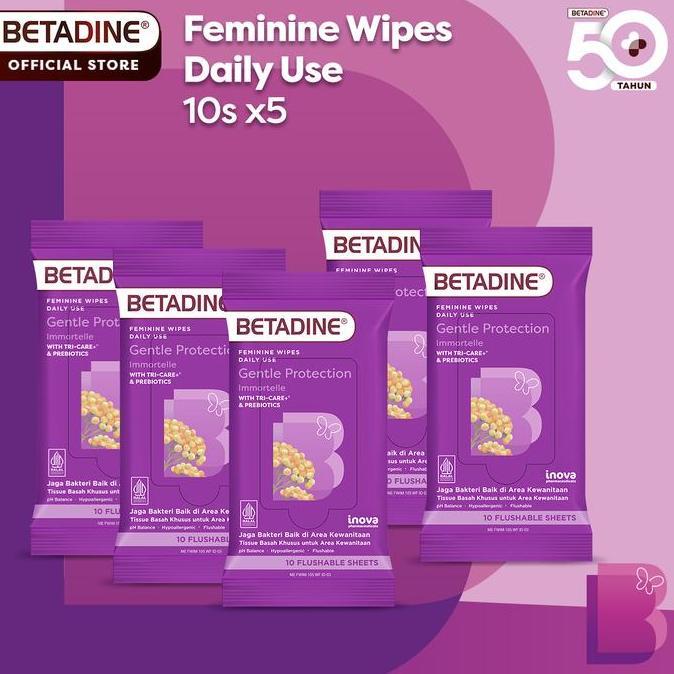 BETADINE FEMININE WIPES Tissue Basah Pembersih Kewanitaan 5 Pack