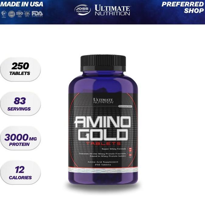 Ultimate Nutrition Amino Gold 250 Tabs | 100% Whey Isolate Hydrolysate | Import USA - Suplemen Fitne