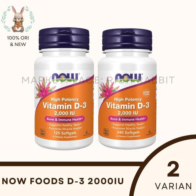 NOW Foods Vitamin D-3 D3 / 2,000 IU 2000IU 2000 IU / 120 Softgels Vitamin Tulang