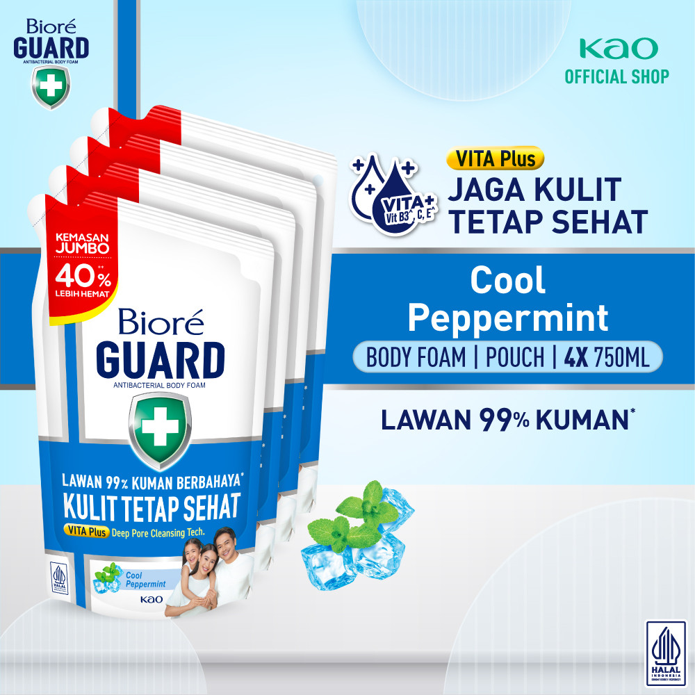 Biore Guard Cool Peppermint 750ml Pouch Fourpack