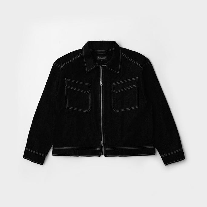 TERBARU  NOHAKU Velden Denim Boxy Double Zip Jacket Black TERBARU 