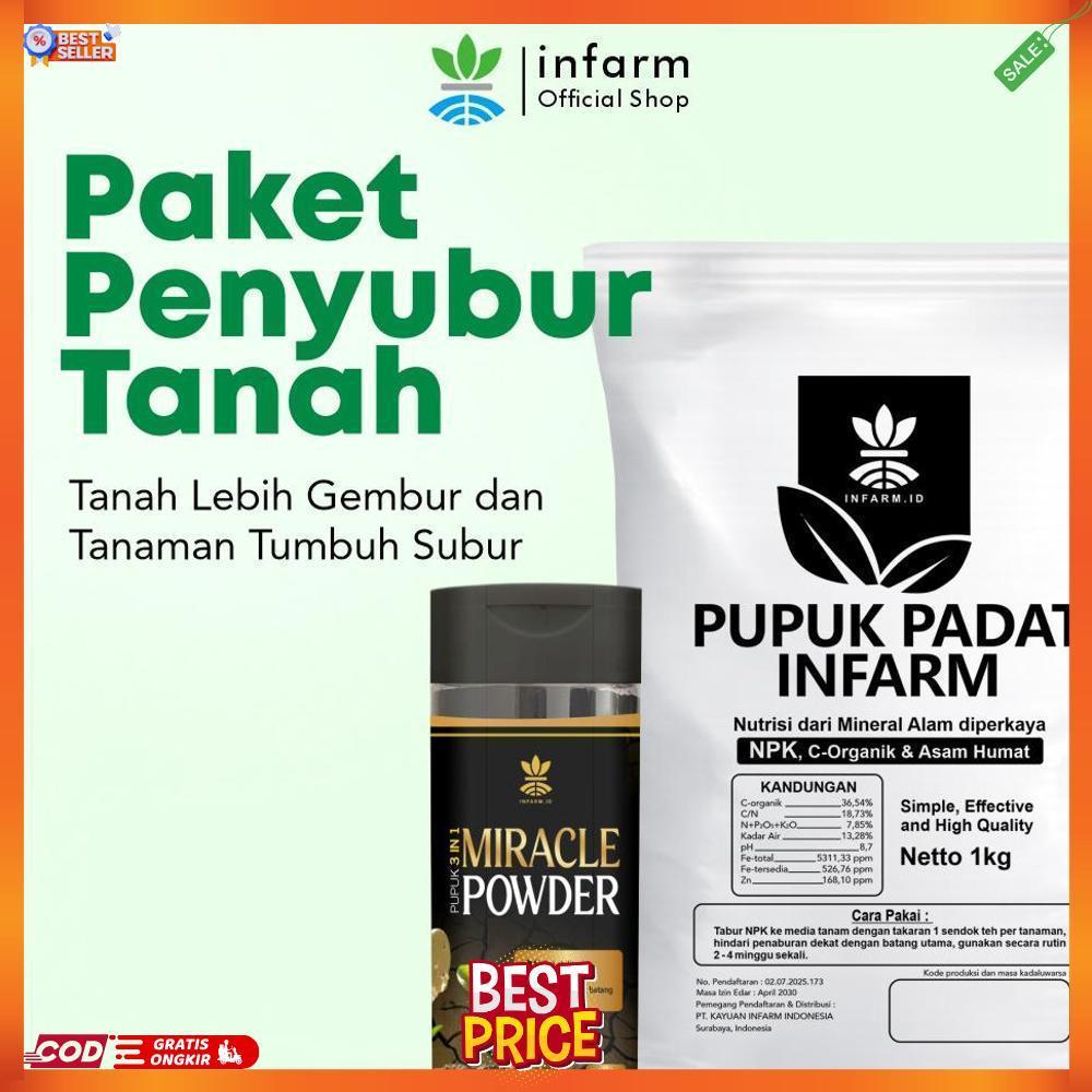 INFARM - Paket Penyubur Tanah, Paket Lengkap Pupuk Padat Infarm dan Miracle Powder Asam Humat CD Inf