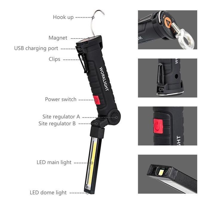 Senter Worklight LED Portable Magnet COB Charger Lampu Lipat