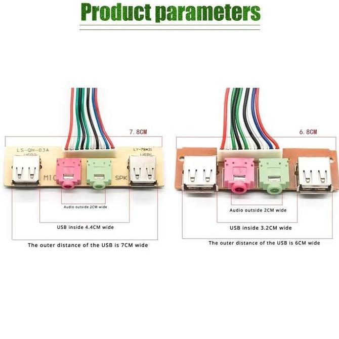 Kabel Front Panel PC USB 2.0 dan Audio Jack 3.5mm Mic Sound Ukuran 6.8cm 7.8cm Cocok Untuk Casing Ko