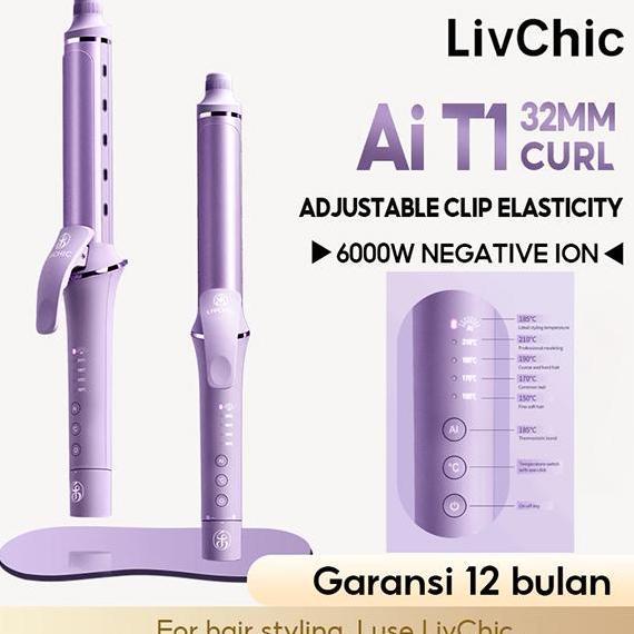 LivChic LC204PRO  Catokan Rambut Curly T1 32mm 55W, Tong Curly Curling Profesional dengan Kontrol Su