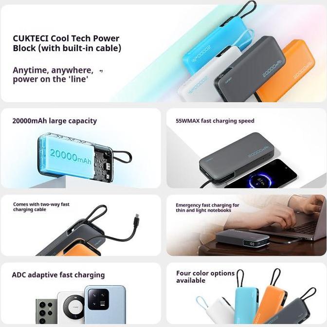 CUKTECH PB200N Powerbank 20000mAh 55W USB TYPE C PD Digital Display TURBO Super Fast Charging