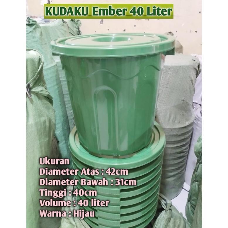 Tong Ember Plastik 40L + Tutup / Tong Air Plastik Hijau (Bahan Tebal)
