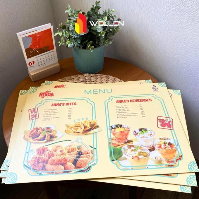 Bestseller- WELLEN PRINT Cetak Menu Board Custom / Print Papan Menu Hard Cover A3 / Daftar Menu Hard