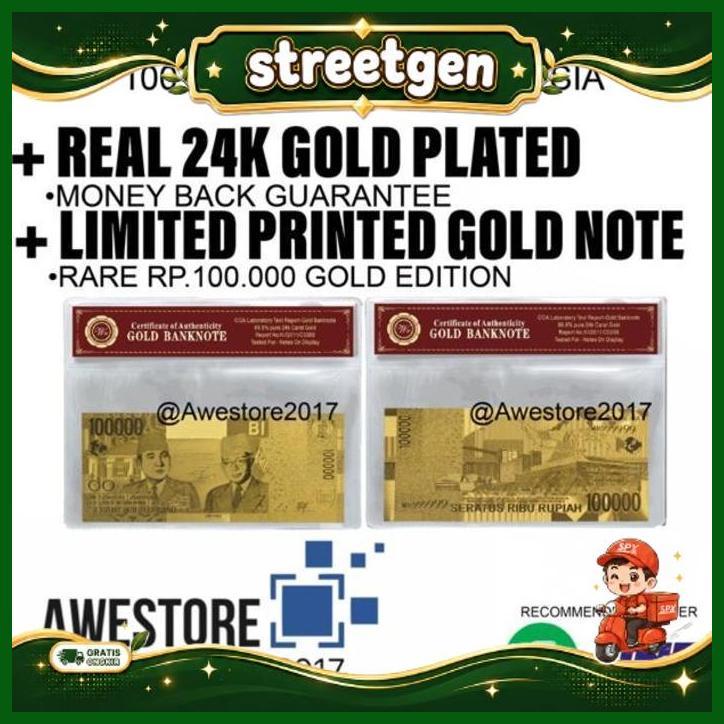 Uang Replika 100.000 Rupiah Lapis Emas 24K Seratus Ribu Gold Plated Terbaru