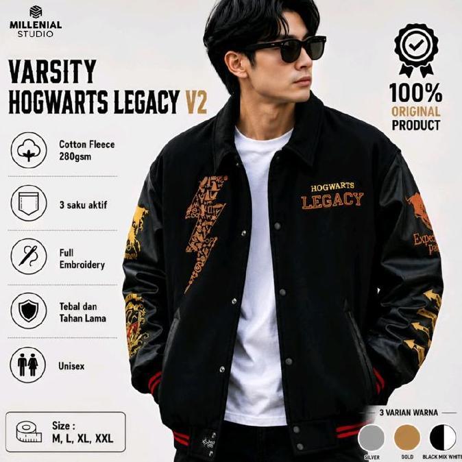 PREMIUM / VARSITY JACKET HOGWARTS LEGACY V2 HARRY POTTER HITAM GOLD | JAKET BASEBALL BORDIR ORIGINAL