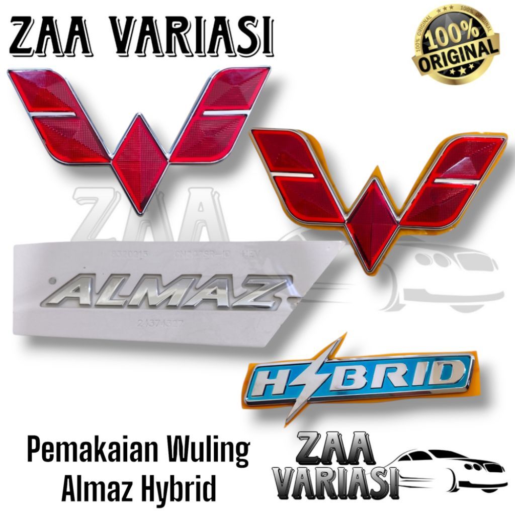 Paket Komplit Logo Emblem Wuling Almaz Hybrid Chrome Original // Logo emblem lima berlian Wuling ORI