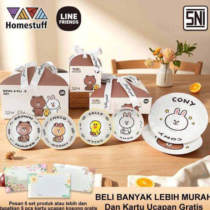 HOMESTUFF x LINE FRIENDS Hampers Set Piring dan Mangkok Mewah  / Set Peralatan Makan Keramik / Hadia