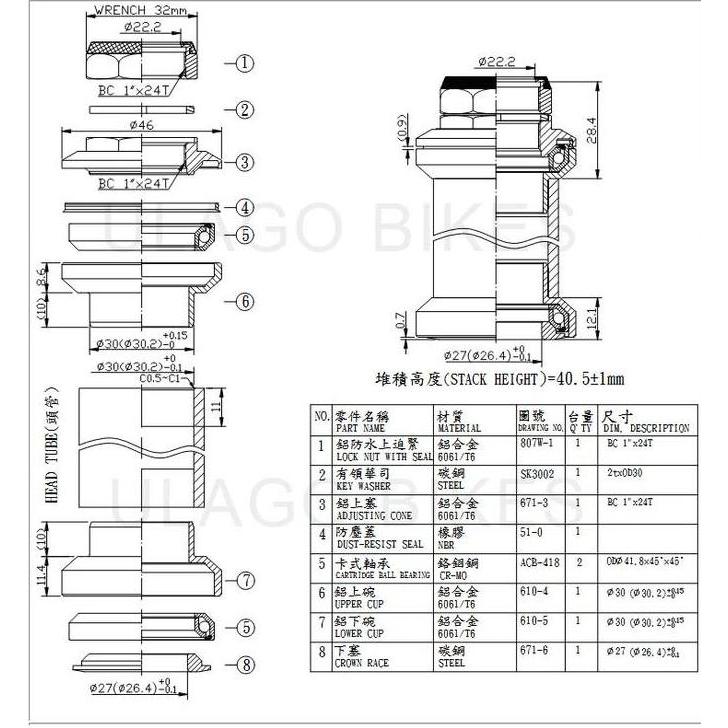 headset NECO TAIWAN h671 bearing sepeda 22.2mm kom mangkok fork garpu