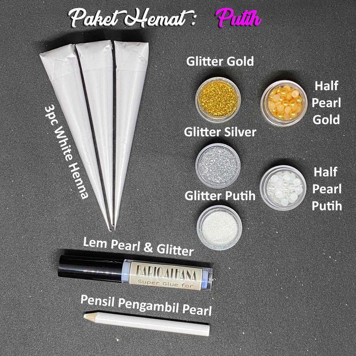 Paket Hemat Henna Putih Henna Mix Henna Komplit - Paket Hemat Putih