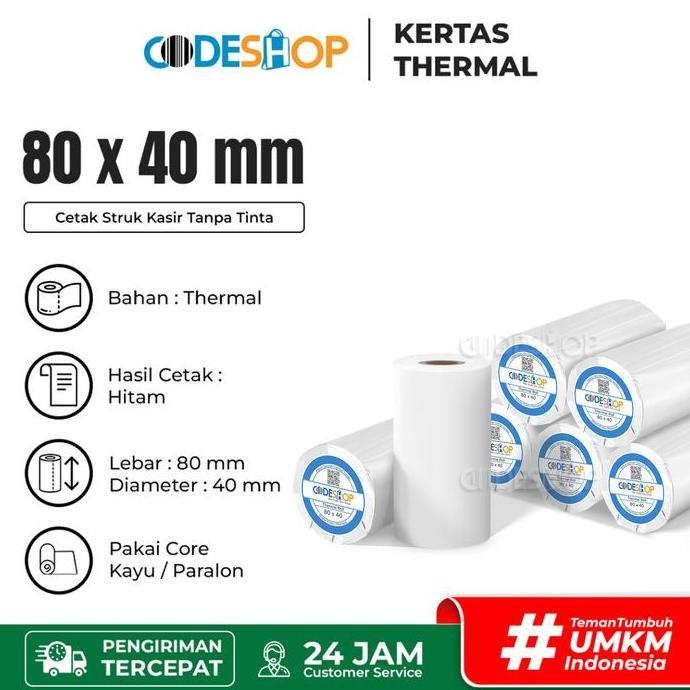 Bestseller- Slop Kertas Thermal Codeshop 80 x 40 / 80x40 mm / 80x40mm / 8x4 cm