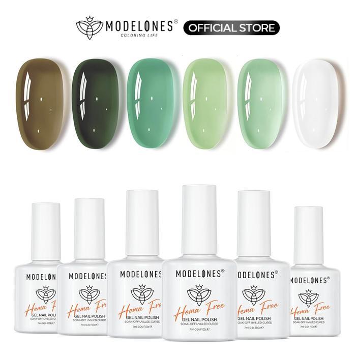 [Green and Fresh]Modelones Jelly Green Gel Nail Polish Set, Hema Free 6 Colors Transparent Colors Sh