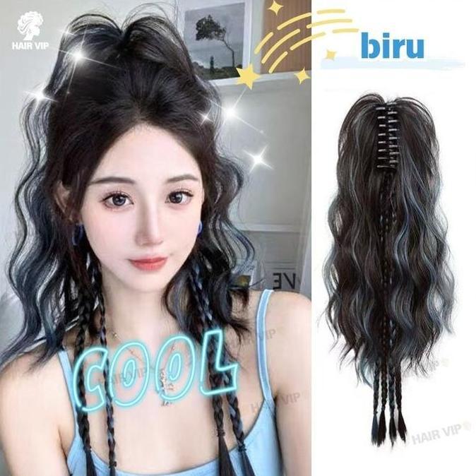 SAND V-0186 Curly Wig Wanita Hair Clip Curly Korean Version Natural Panjang Bergelombang Wig Kuncir 