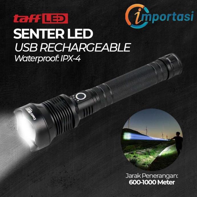 Best Seller TAFFLED Senter XHP 70.2 LED USB Rechargeable + 2 Battery & Charger Berkualitas 100% orig