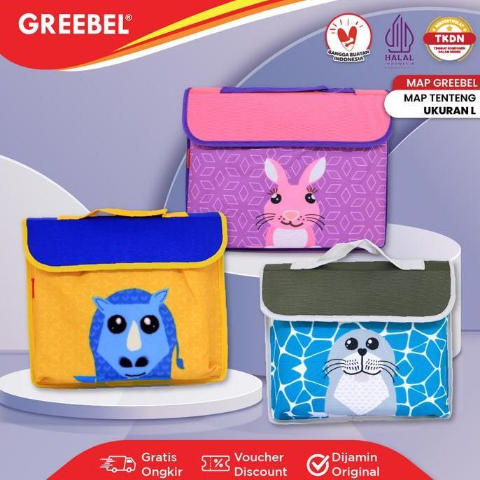 NEW  GREEBEL Tas Map Kain Karakter Hewan Lucu 614 L (1PCS) Tote Bag Anak Sekolah Map Tenteng Anak