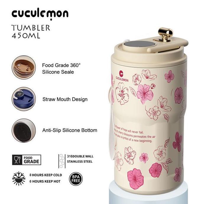 Temp- Cuculemon Dital Smart Display Coffee Tumbler 450Ml Tamler Hot Cool Stainless Steel Tumbler Cof