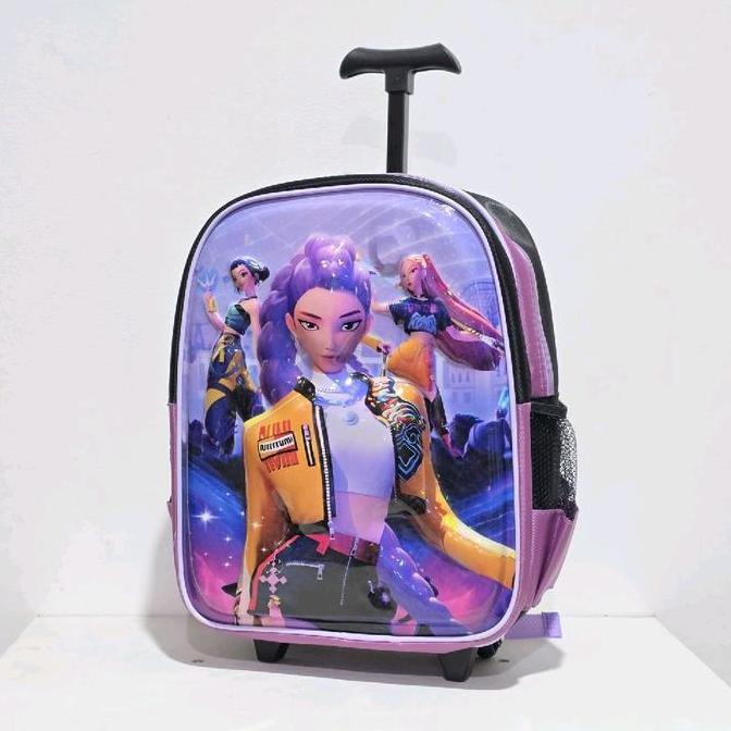 Tas Troli Anak Kpop Demon Huntrix TK SD Perempuan Hitam 3Dimensi Prada Mika Hard Cover 38x28cm Bisa 