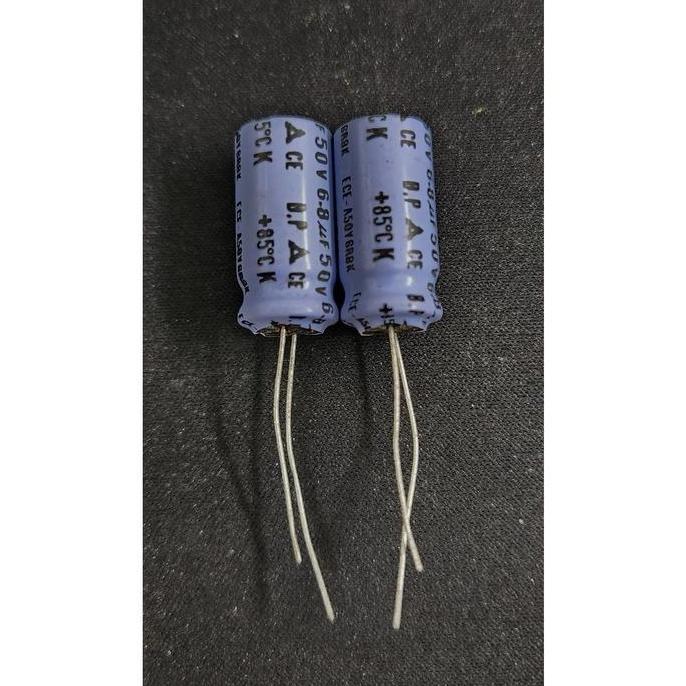 BEJ27 ELCO 6.8UF 50V BIPOLAR BP CE - 1.2CM DIAM. X 2.5CM TINGGI - ORIGINAL JAPAN - HARGA PER 2 PCS
