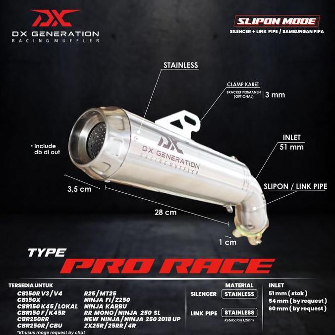 Knalpot Dx Pro Race slip on zx25r DX Generation Racing