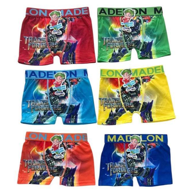 12 pcs | Boxer Dalaman Anak Laki-Laki Karet Pinggang uk M samai XXL - Boxer Segiempat MADELON