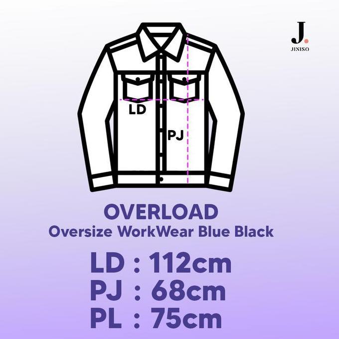 JINISO Pria Jaket Denim Jeans Oversize WorkWear Blue Black