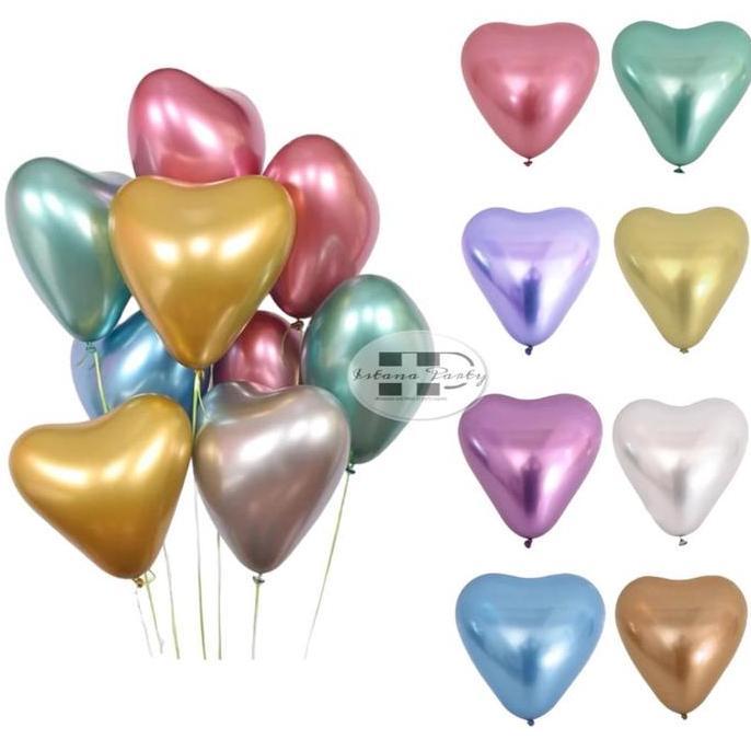 Balon Latex Metalik Chrome Love / Latex Chrome Bentuk Love 12Inch