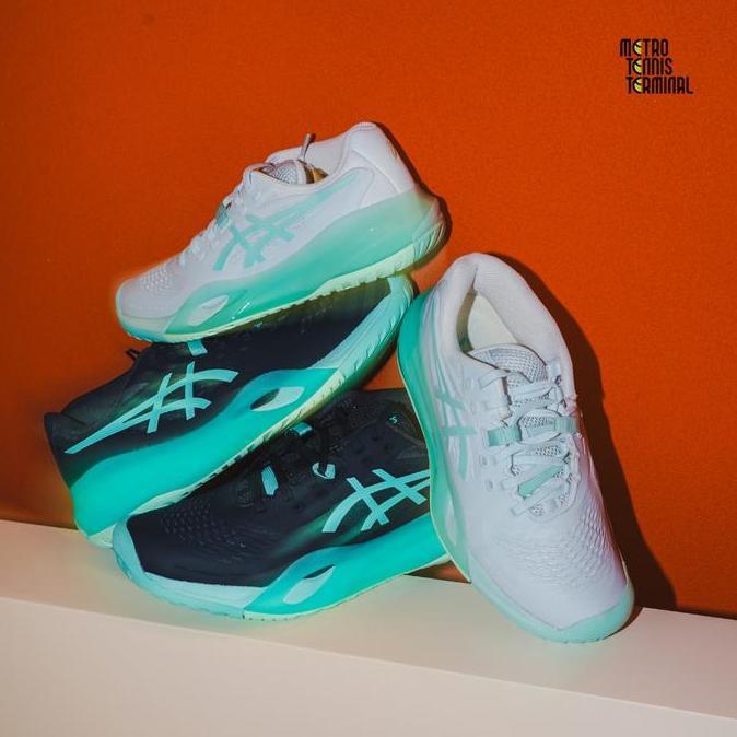 Promo Asics Gel Resolution X Tennis Shoes Men Night Sky / Illuminate Mint & Women Light Blue / Oasis