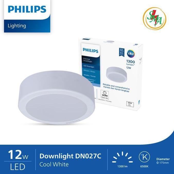 Lampu Plafon Philips 12 Watt  12W LED Downlight D027C Hemat Energi & Tahan Debu Outbow Bulat - Cahay