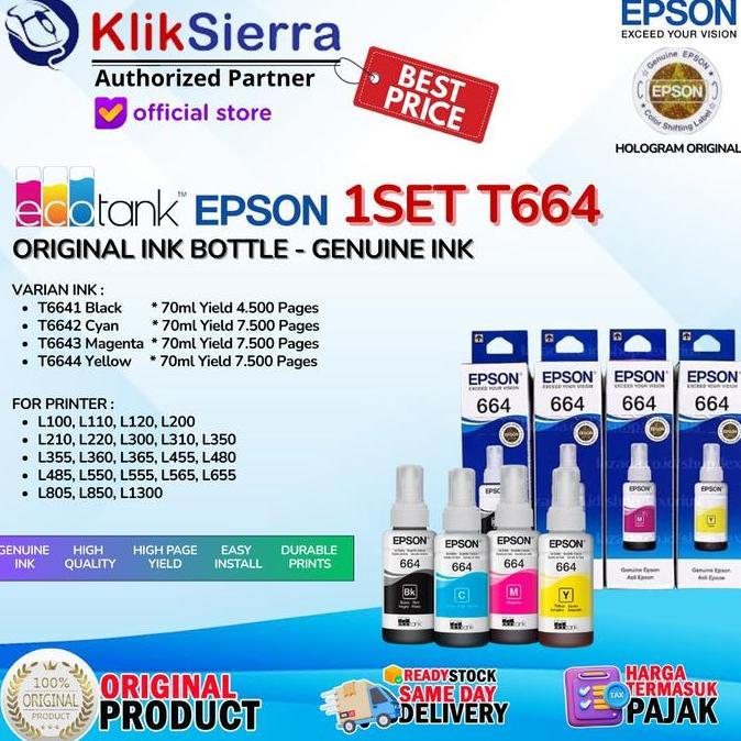DS103 >> EPSON ORIGINAL Ink Bottle Tinta Refill T664 - T6643 Magenta | T6641 Black | T6642 Cyan | T6
