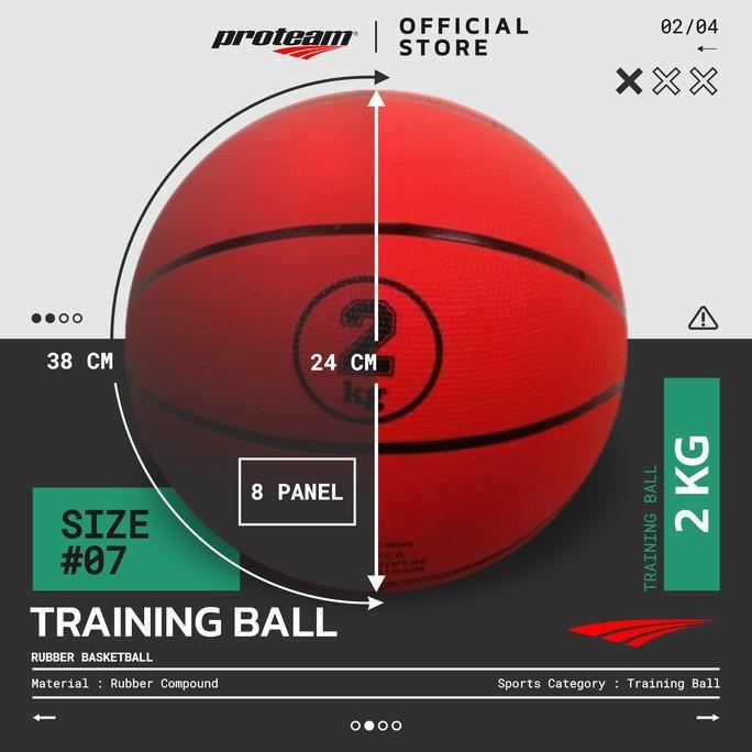 Training Ball Proteam Rubber Bola Basket Berat 2 Kg Red Latihan Beban