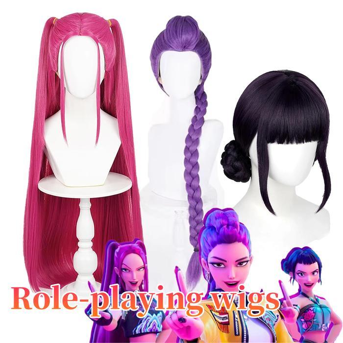 Wig Cosplay Zoey Rumi Mira K-Pop Film Halloween Natal Wanita Mawar Merah Ungu Hitam Wig Serat Sintet