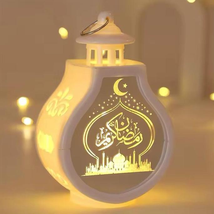 DEFAECO Lampu Hias Lentera LED Kaca Transparan Ornamen Eid Mubarak Lentera Led
