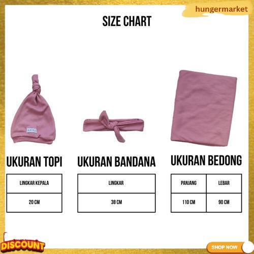 Paket Newborn 5In1 Bedong Topi Sarung Tangan Kaos Kaki Bando Bayi Perempuan Baru Lahir Peach Polos F