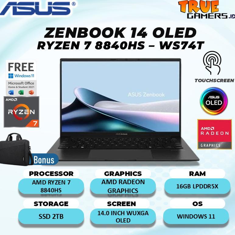 Laptop Asus Zenbook 14 Oled UM3406HA Touch Ryzen 7-8840 16GB 1TB SSD Win11 + Office 14.0"Oled 2.8k