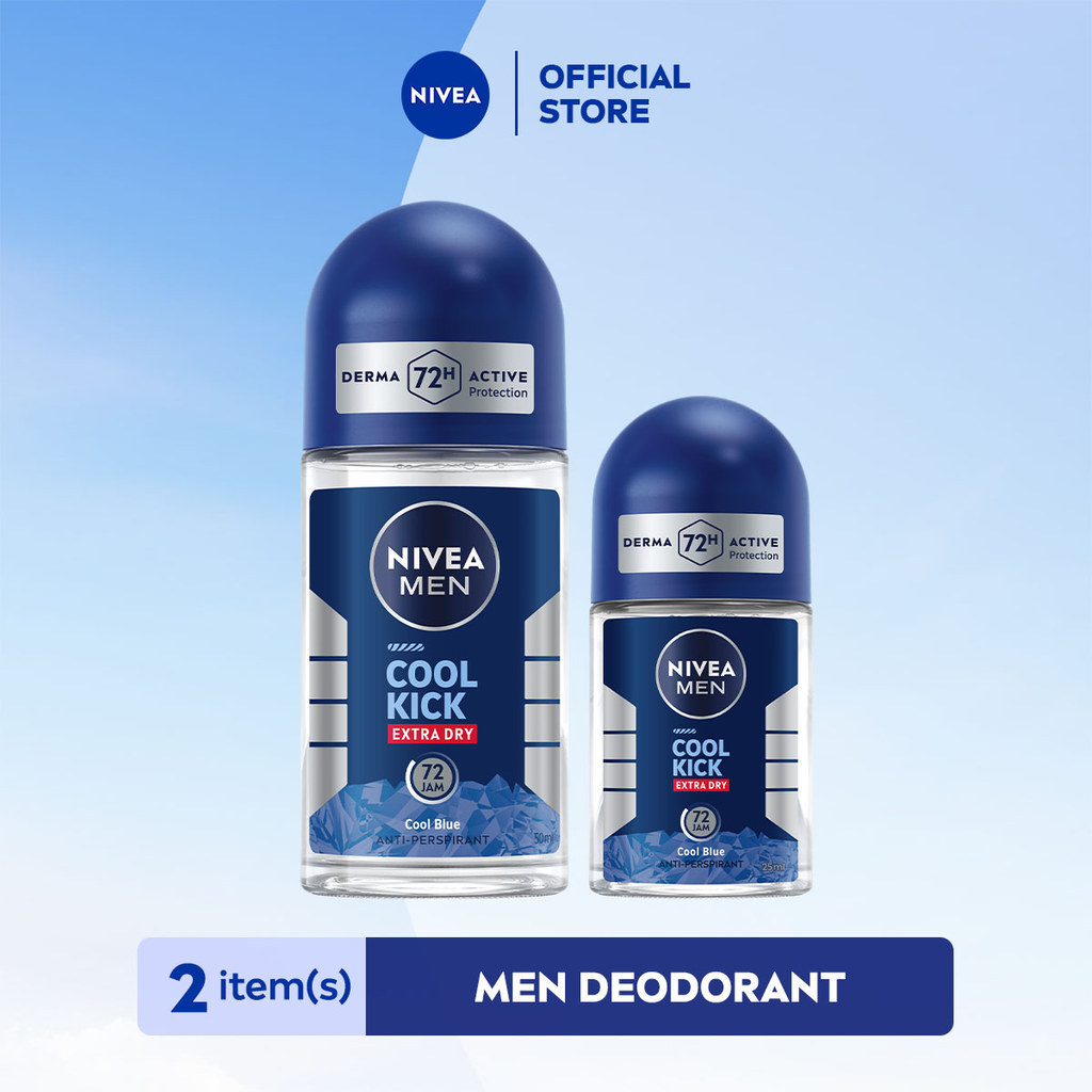 NIVEA MEN Personal Care Deodorant Cool Kick Roll - On Male 50ml + Ndeo Cool Kick Roll - On Male 25ml