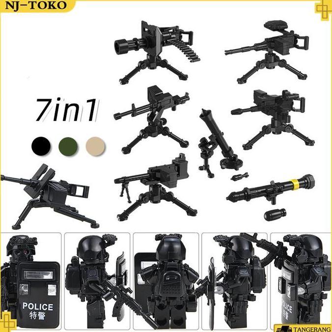 EYAMUY 7PCS/7in1 Brick Aksesoris Senjata Mainan Perlengkapan Mini Figure Balok Swat Ghost Weapon Toy