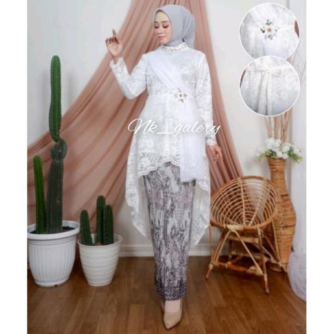 SETELAN KEBAYA BROKAT LESTI KEJORA Pesta Kondangan Wanita Baju Wisuda Lamaran Mewah Atasan Dress Rem