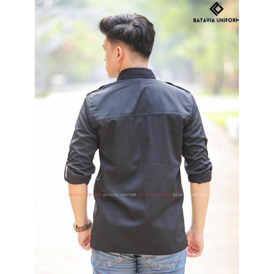Baju Kemeja PDL Lapangan Tactical Lengan Panjang Custom Bordir Hitam