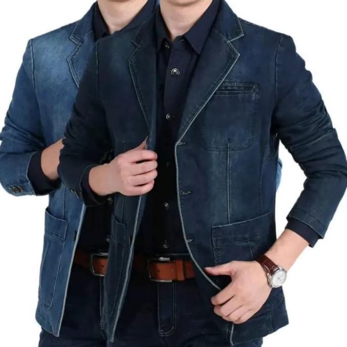 NEW Jas Blazer Pria Terbaru/Bahan Levis Denim kasual - Original Zharbini
