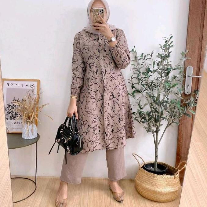 [CUCI GUDANG] SET TUNIK DELLA KEKINIAN - SETELAN TUNIK RAYON PREMIUM BUSUI KANCING - SET TUNIK CELAN
