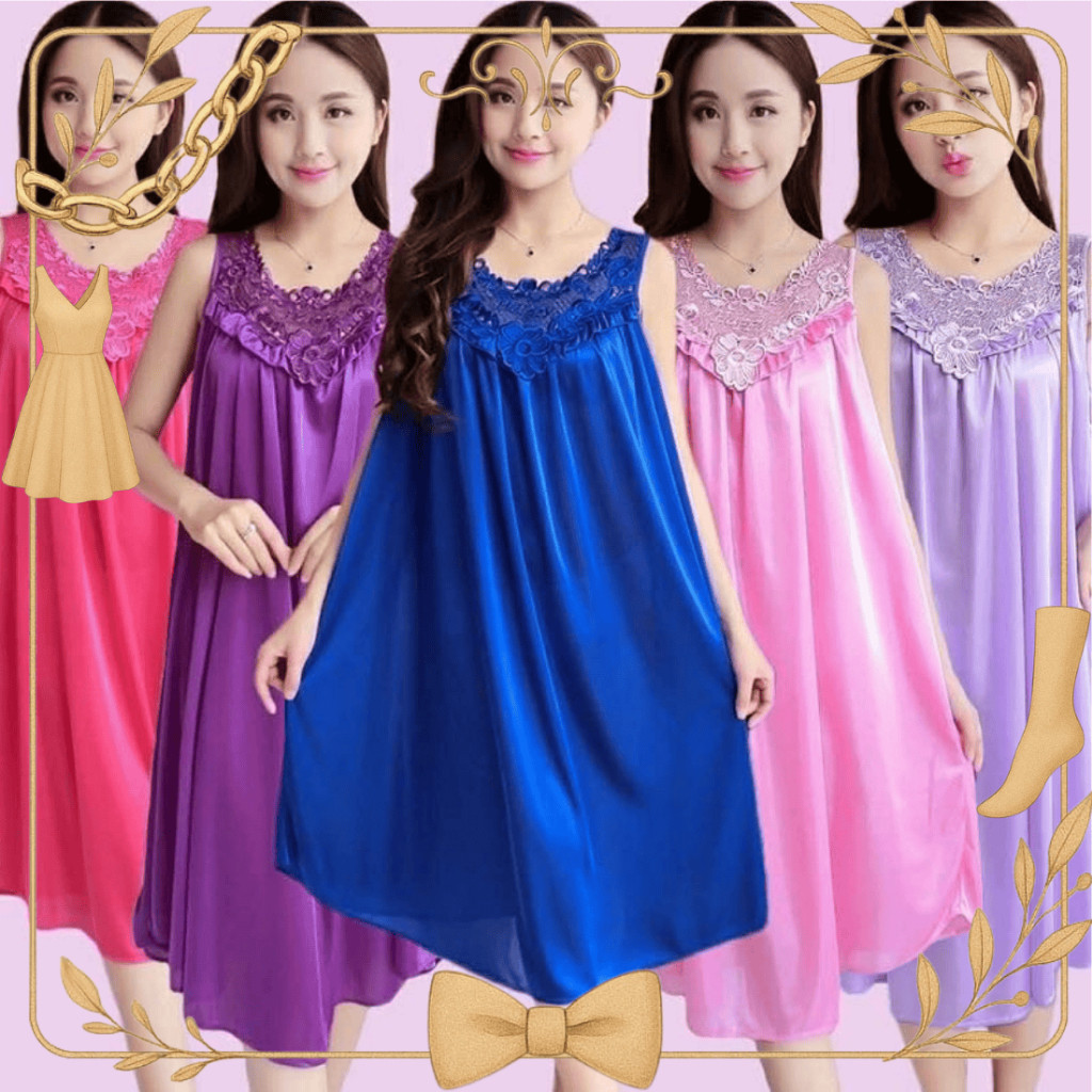 (Gudang Lingerie) Daster Satin Brokat Korea Terkini Motif Bunga L Baju Tidur Seksi Import 11